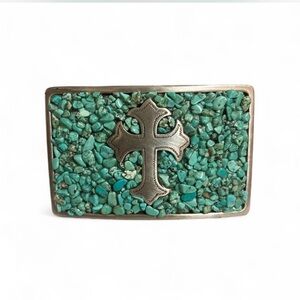 Nocona Turquoise Stone Belt Buckle with Cross Design